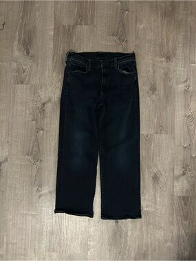 MOTHER Lil’ Mid Rise Rambler Zip Ankle Black Straight Wide-Leg Jeans
